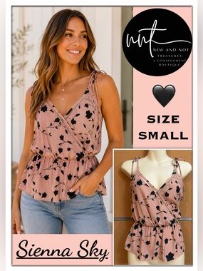 Sienna Sky Floral Surplice Tank Top Women’s Small Pink Adjustable Straps Boho